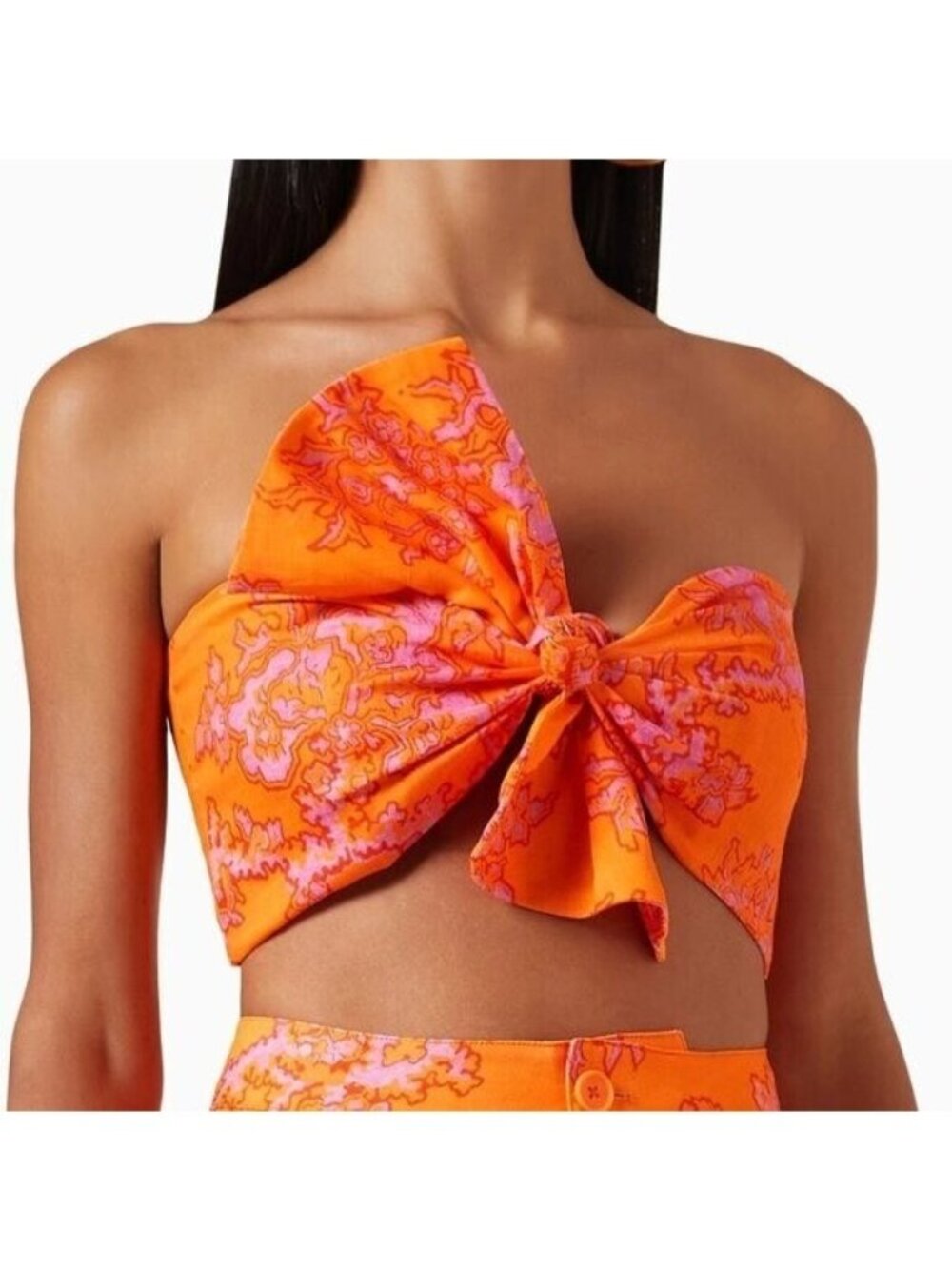 NEW RHODE TONI ORANGE LINEN BANDEAU TOP IN CORAL REEF PRINT SIZE XL